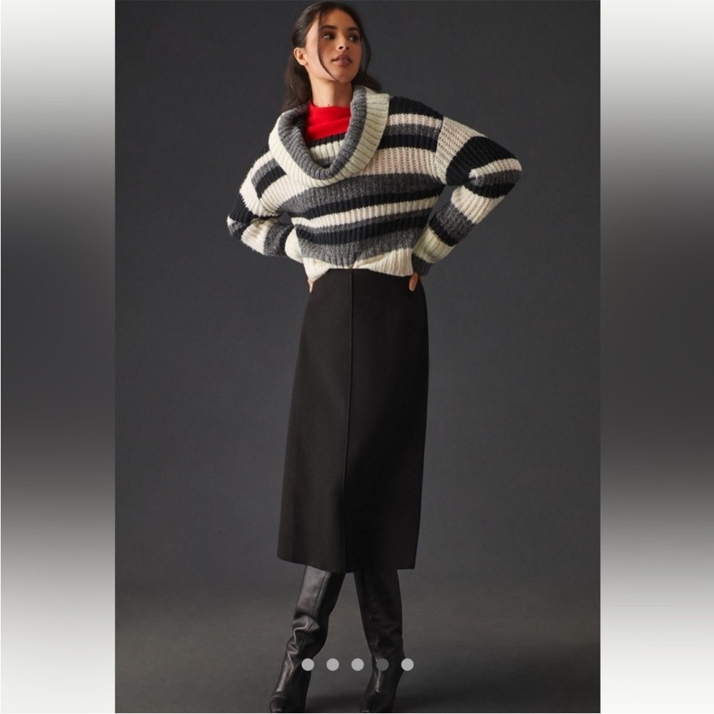 Anthropologie oversized turtleneck striped wool blend sweater size small crop